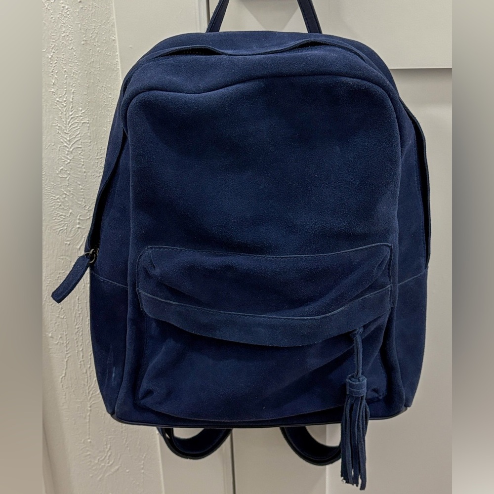 Navy Real Suede Backpack